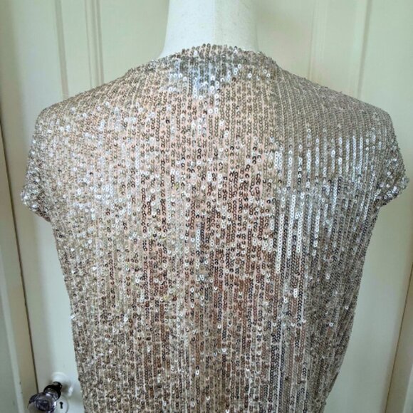 CECE Silver Sequin Cap Sleeve V-Neck Top Size M - Picture 8 of 12